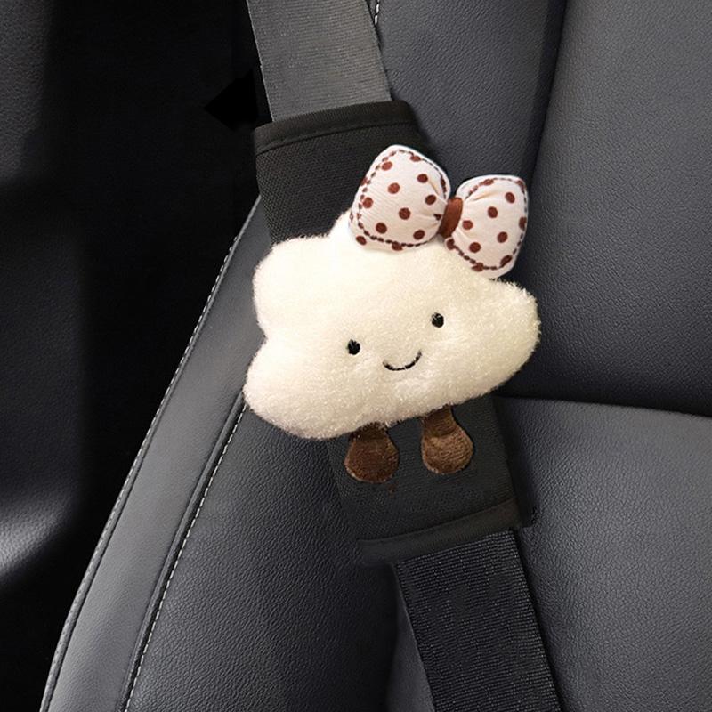 1pc Short Four Season Universal Ice Silk Car Seatbelt Cover Cute Cartoon Cloud Auto Shoulder Strap Harness Cushion Protector Pad