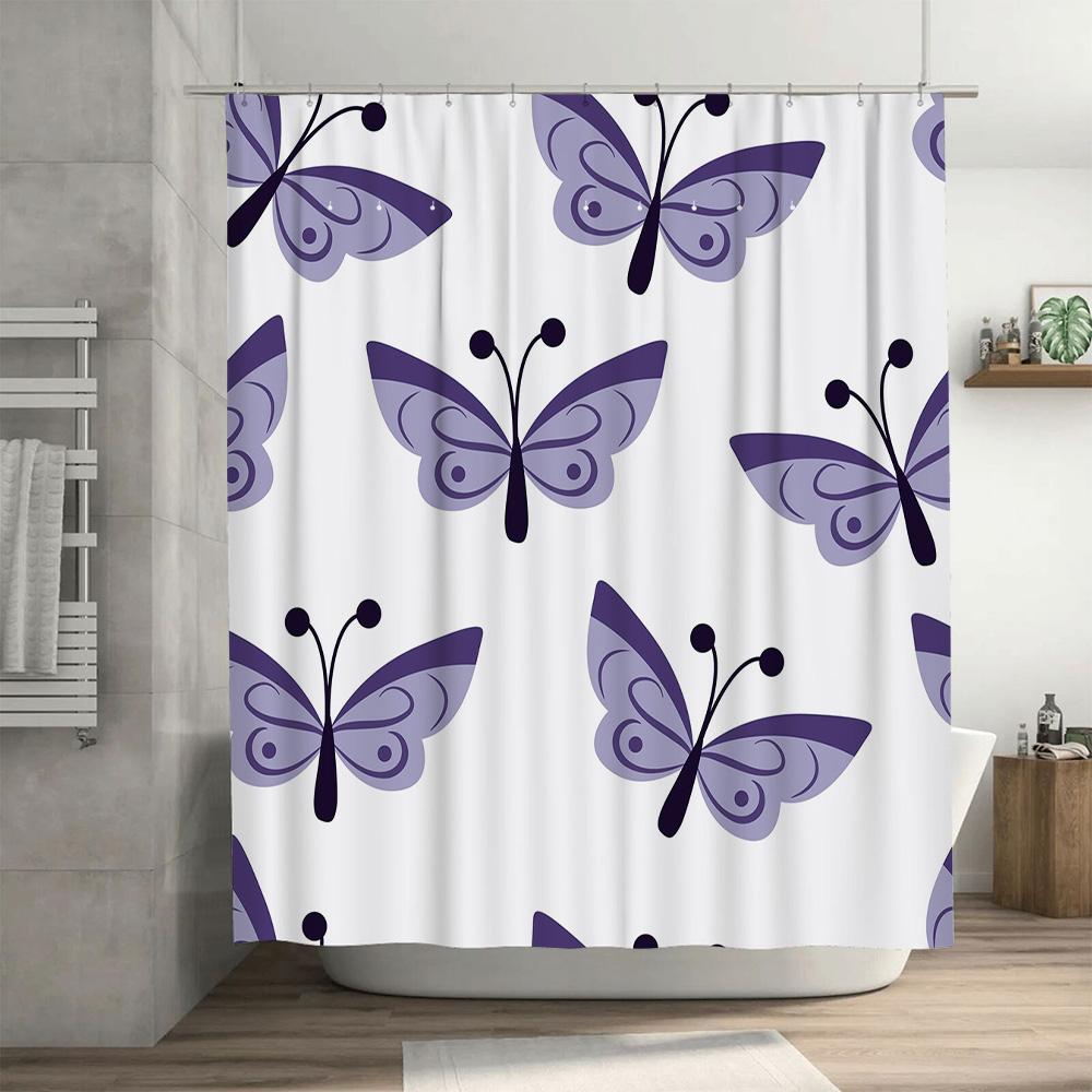 Stylish Purple Butterfly Print Shower Curtain For Bathroom Decor Waterproof Bath Rug Set Home Decoration 3D Printed Shower Curta