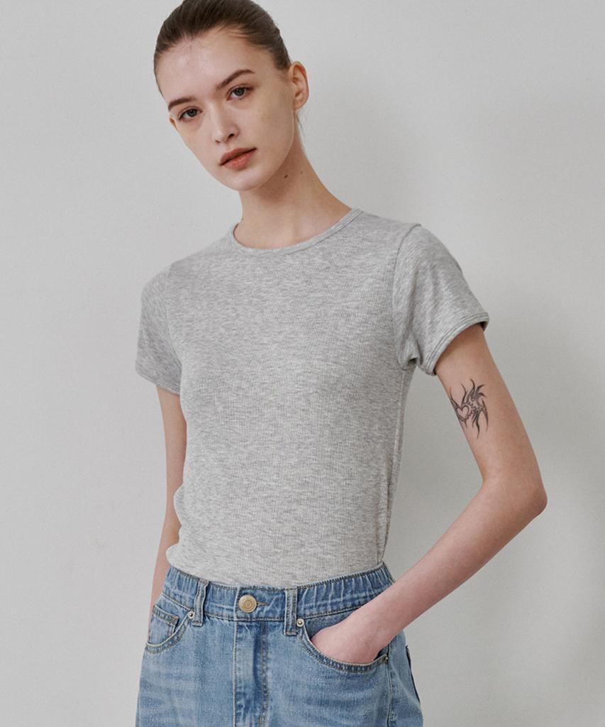 MALOUPE 5213 Ribbed Slim Short Sleeve Tee (Gray)