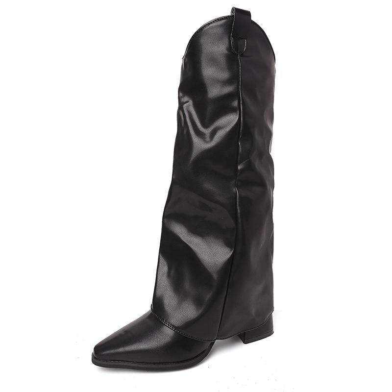 Autumn Winter Street Style Woman Knee High Boots Shoes Fashion Slip On Pointed Toe Ladies Elegant Thick Heel Modern Long Botas