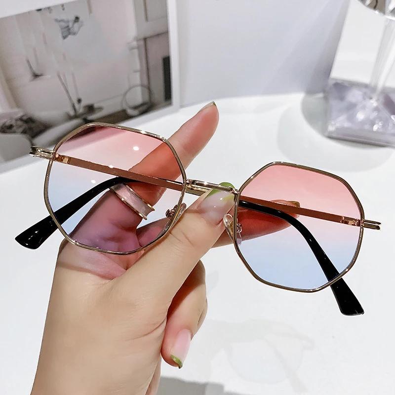 Vintage Polygon Sunglasses Women Brand Fashion Small Frame Sun Glasses Female Metal Gradient Retro  Feminino