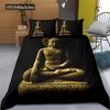 Mandala Buddha Duvet Cover Set King Size Exotic Ethnic Bohemian Bedding Set Golden Black Lotus Flowers Gorgeous Comforter Cover