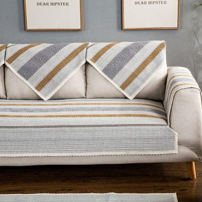 

Mediterranean Style Blue Sofa Cushion Striped Fabric Craft Backrest Armrest Towel Imperial Concubine Sofa Cover Four Seasons Winter Universal Star Grey-Lace 45*45cm pillow case without core