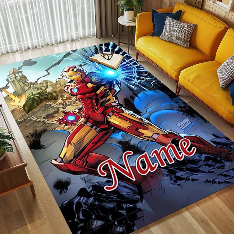 Personalized Name Iron Man Flight Living Room Non-Slip Area Rug Soft Carpet for Bedroom Kids Playroom Sofa Office Home Decor Doormat