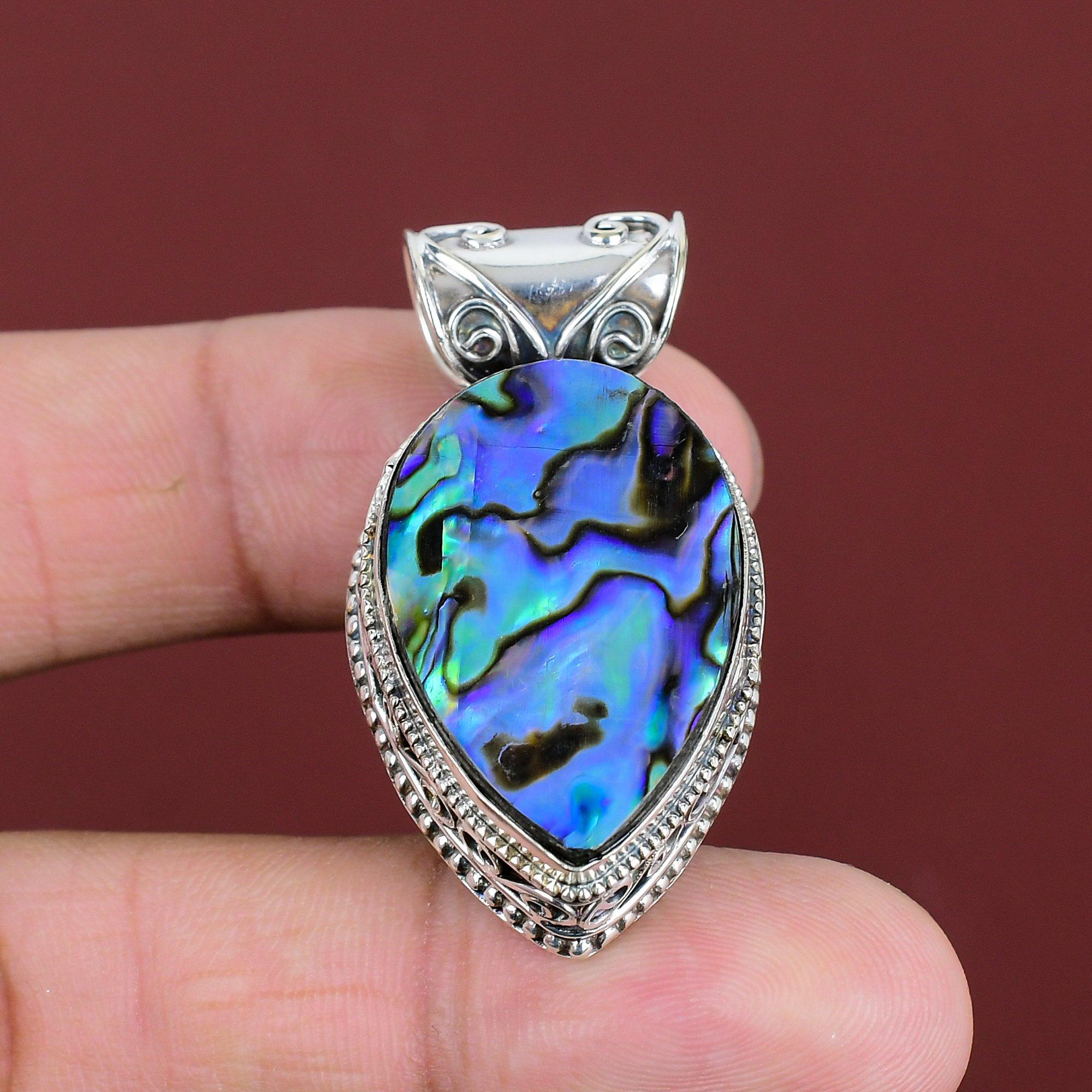 Abalone Shell Pendant Natural Gemstone Pendant 925 Sterling Silver Pendant Handmade Jewelry Vintage Pendant Engagement Gifts Antique Jewelry