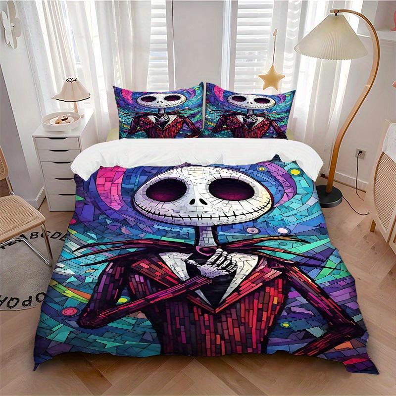 

3pcs set Skeleman, NightmareBeforeChristmas1pc of quilt cover+2pcs of pillowcase, no core, print bedding, All Seasons Bedroom Setting047 135x200cm