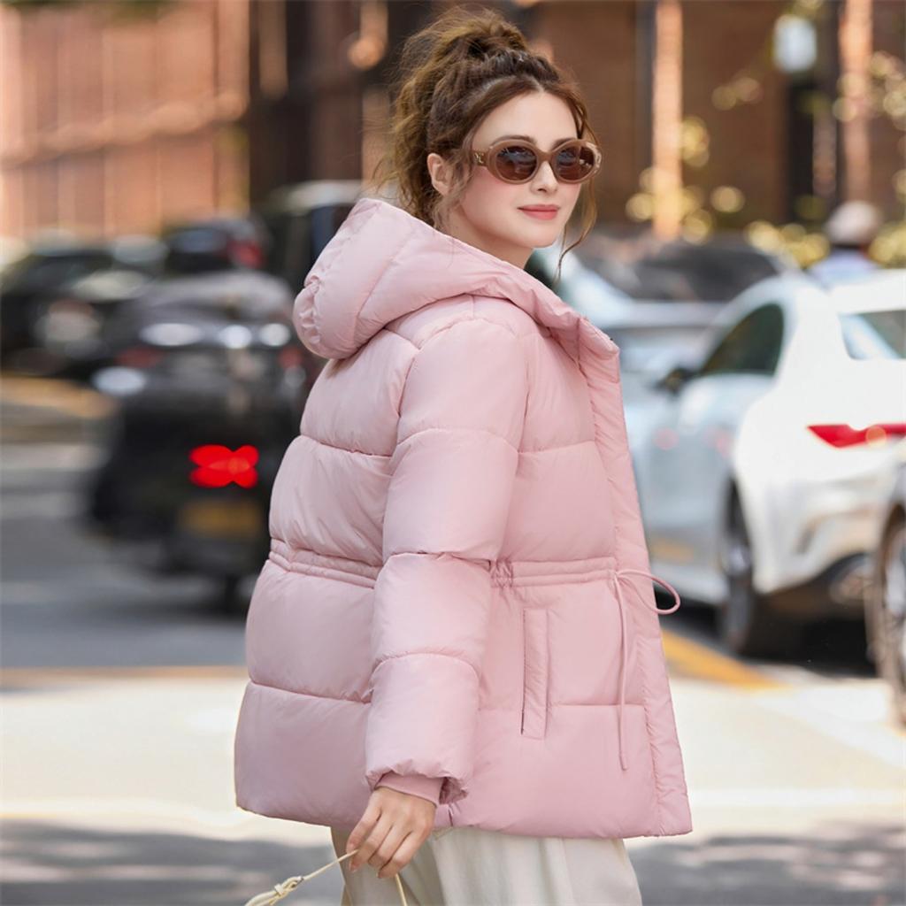 Winter Women's Waist Cinchable Loose Hooded Puffer Jacket, Fashion Casual Versatile Outerwear