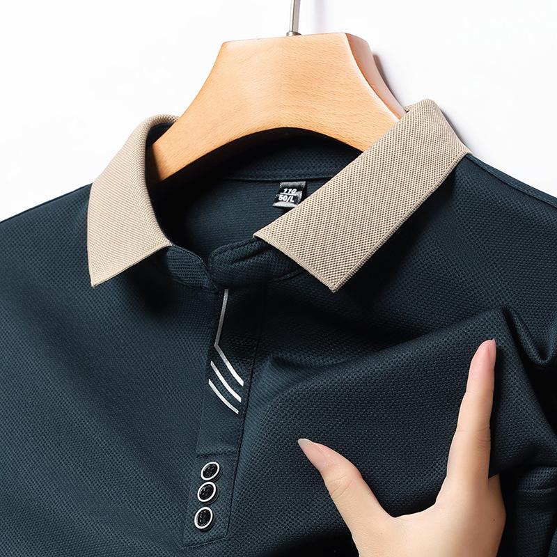 Long-sleeved Polo Shirt Men's Spring and Autumn Dad Loose Casual Lapel Top T-shirt