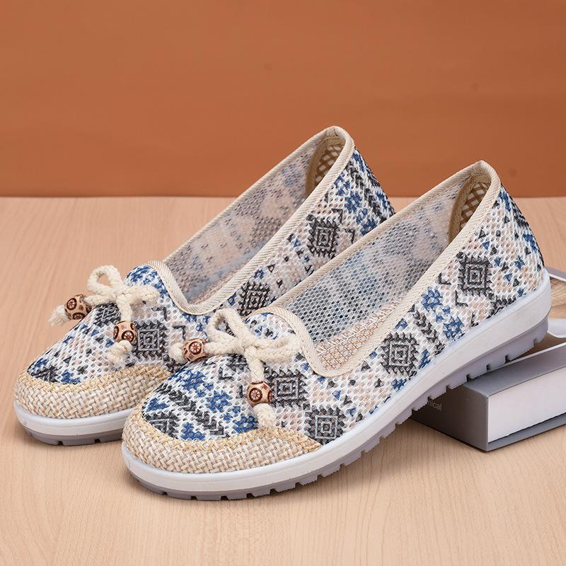 

Тканевая обувь женская летняя сетчатая для среднего и пожилого возраста, обувь-лодочки на плоской подошве, мягкая подошва, дышащая 35