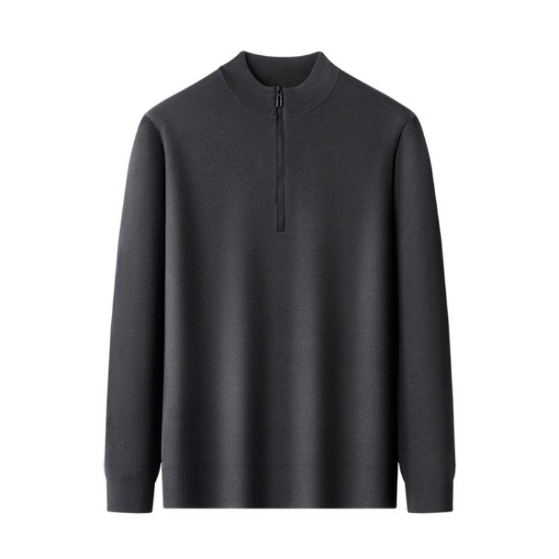 Men Half High Collar Zipper Warm Knitted Pullover Sweater