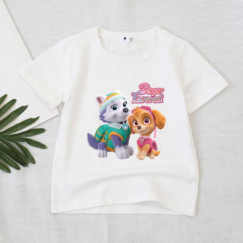 Wangwang Team Printed T-shirt, White Girls' Summer Clothing, Cartoon Children's Short Sleeved T-shirt, Cute Casual Top