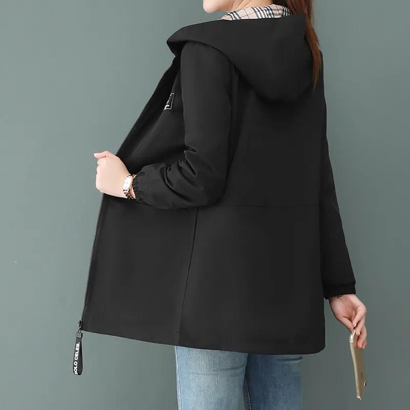 Spring Boutique Jackets Women's Hooded Parkas Windbreaker Hooded Two Side Wear Outwear Loose Plus Size