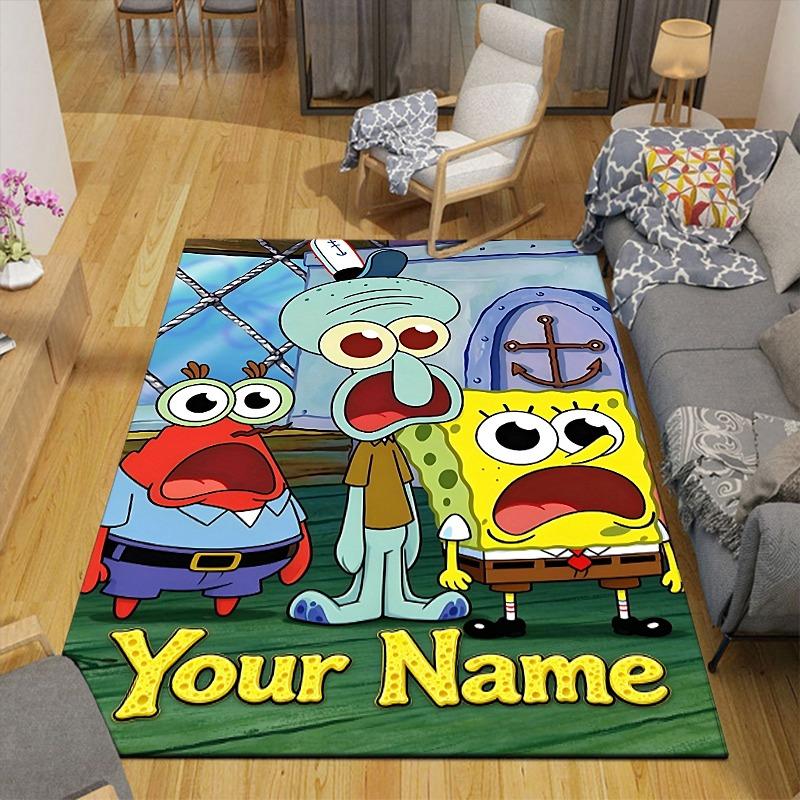 Custom 1Pc Cartoon Trio Custom Name Flannel Personalized Rug Non Slip Floor Mat Soft Carpet for Living Bedroom Office Home Decor Gift