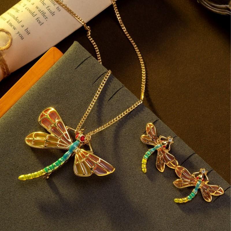 Vintage Enamel Dragonfly Necklace With Versatile Temperament Personalized Pendant High-end Insect Inspired Women