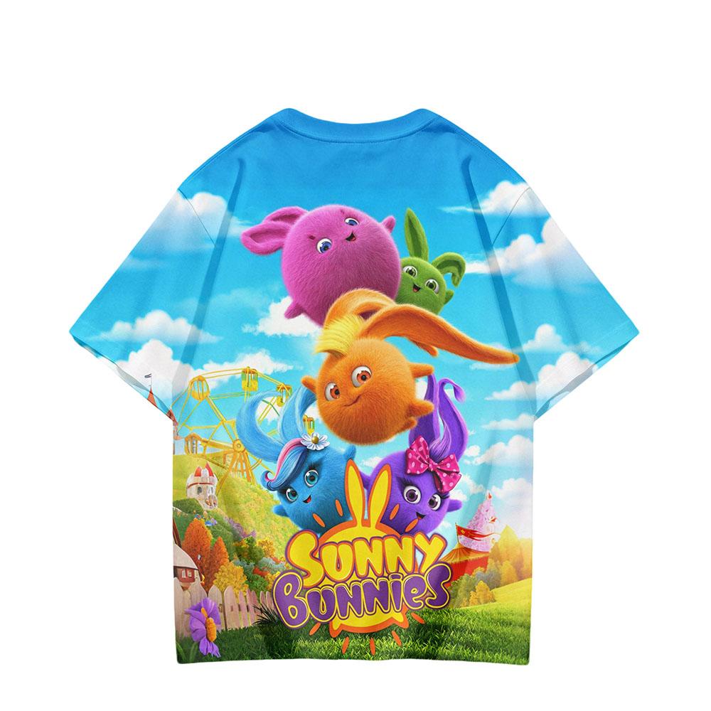 Sunny Bunnies Short Sleeve T-Shirt Kids Summer Tops Childrens Clothing 3D Cartoon Print Cute Boys Girls O-neck Comfortable Tees