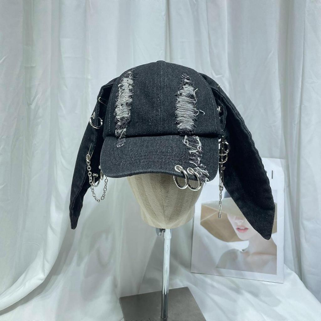 Distressed Baseball Hat with Rabbit Ears Sunproof Visor Hat for Spring Camping Adult Outdoor Breathable Cycling Hat