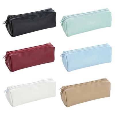 Waterproof PU Leather Pencil Case Zippered Pencil Pouches Large Compartment Portable Pen Organiser Bag For Student Adult
