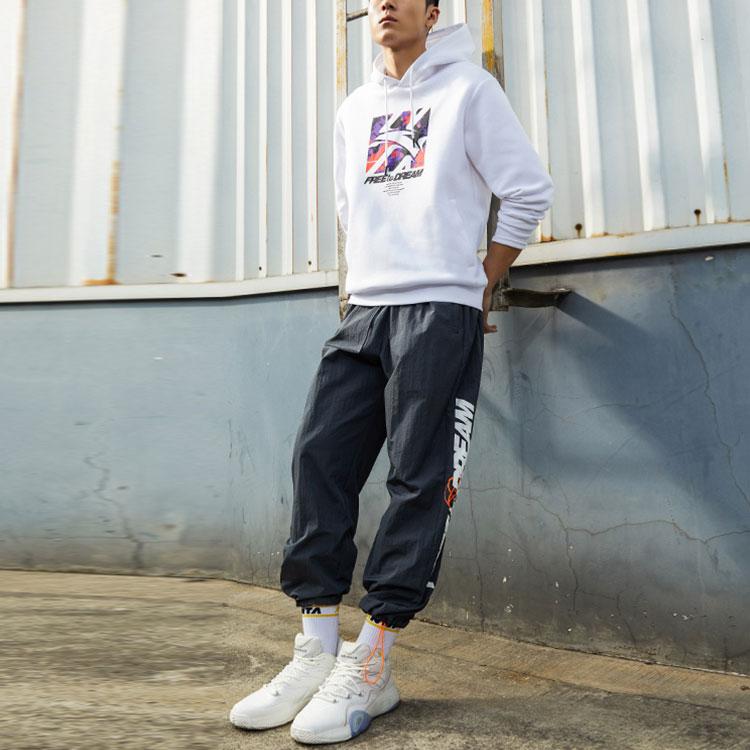 Anta Basketball Series Logo Print Loose Hoodie Men Hoodie White 152211743-1