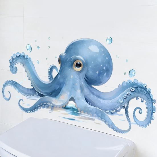 Großer blauer Oktopus Wandaufkleber Meeres Tier Wanddekal Abziehen Und Aufkleben Kunst Wandbild für Badezimmer Küche Wohnzimmer Sommer Wanddekoration