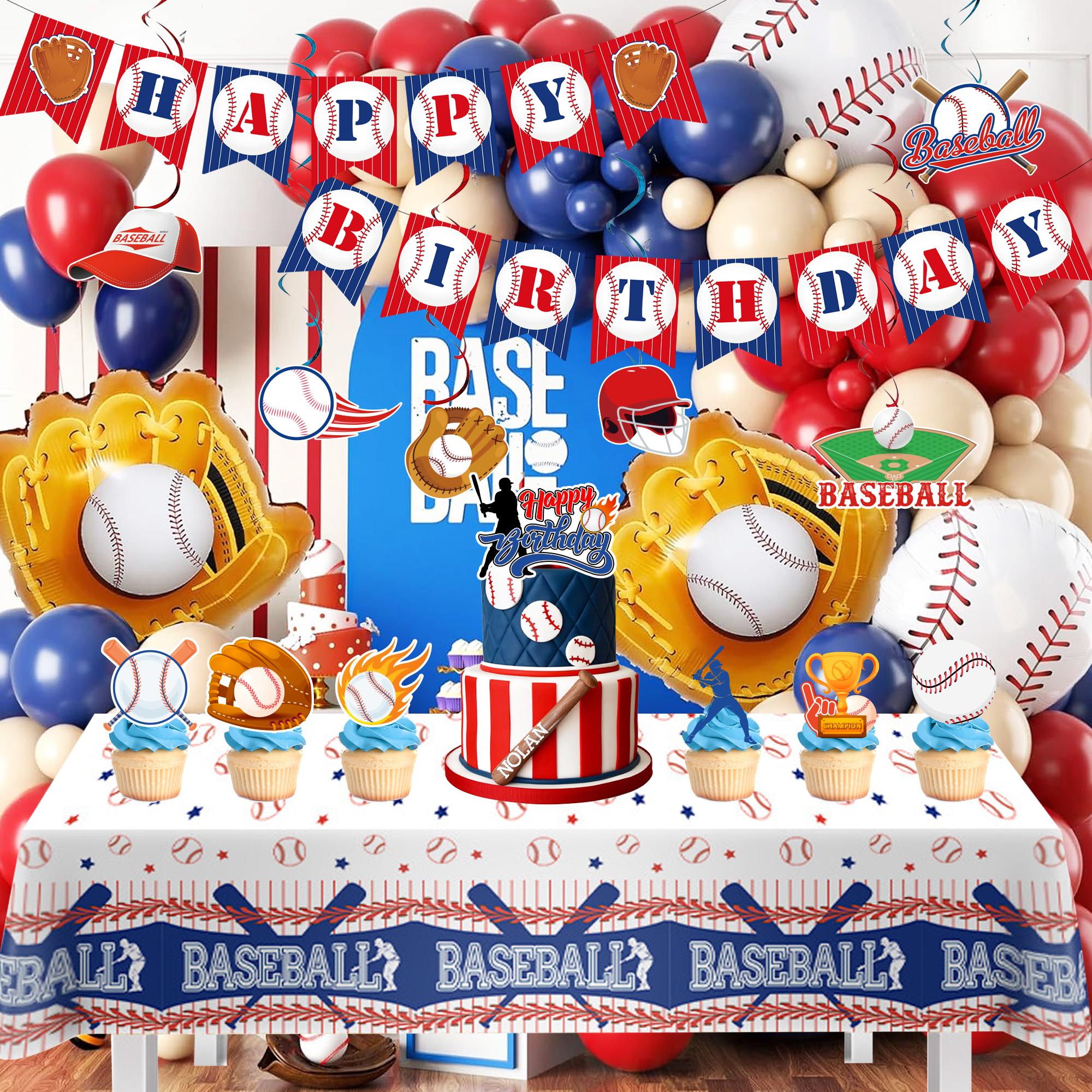 118pcs Baseball Party Decorations, Baseball Birthday Decors Set Include Baseball Cupcake Toppers Balloons Hanging etc Baseball Themed Party Decor красный/синий
