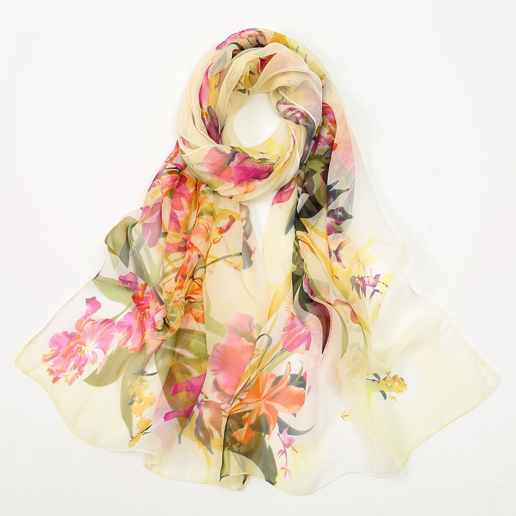 Georgette Floral Printed Shawl Chiffon Silk Scarf Lightweight Neck Scarf Summer Neck Sun Protection Silk Scarf Shawl 160*50cm