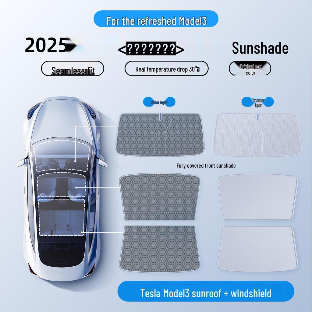Tesla Model Y/3 Sunroof and Windshield Sunshade: Heat Insulation Accessory