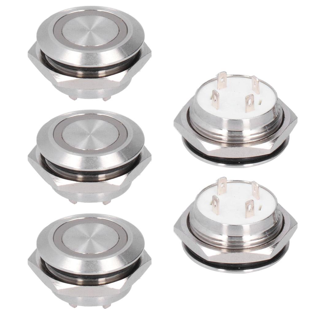 5Pcs Momentary Push Button Switch Metal Auto Reset Ultra Thin Waterproof with LED 19mmDC3~6V Red