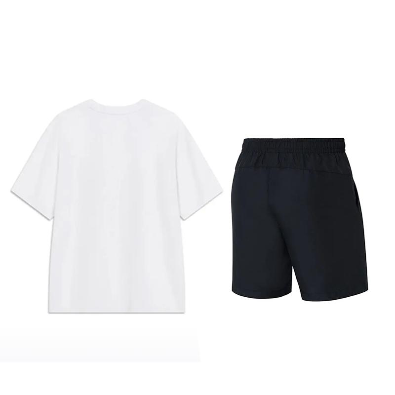 Li Ning Cartoon Big Logo Round Neck Short Sleeve Sports Leisure Set Unisex sets White Black YHSU221-2+YKST119-1