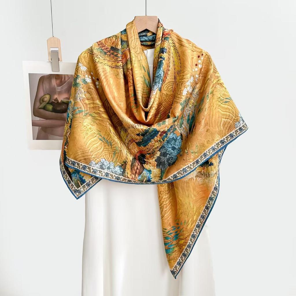 Fragrant Cloud Yarn Spring And Autumn Silk Scarf 140 * 140 Square Scarf Fashionable, Versatile Hangzhou Scarf Printed Scarf Shawl