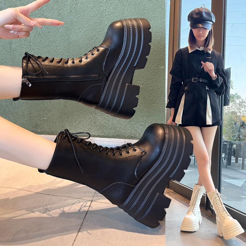 Skinny boots for women's autumn four seasons new 10cm thick-soled heightening muffin knight but knee boots