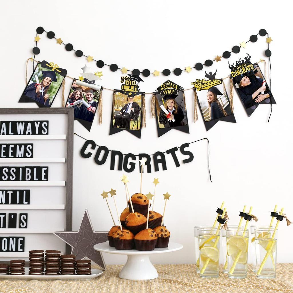 Graduation Season Photo Banner & Cap Decoration for 12th Grade Party