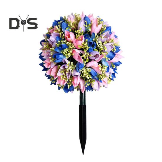 Artificial Flower Ball with Spike Realistic Faux Roses Weatherproof Artificial Rose Blooms Ball Garden Decor for Indoor Outdoor Use