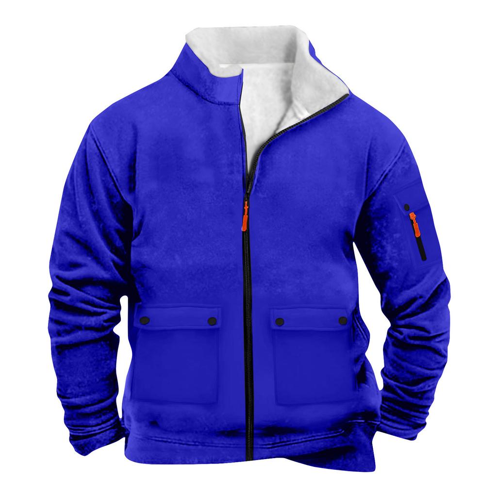 Men's Solid Color Zipper Pocket Zipper Sweatshirt Jacket Men's Sports Large Size Casual Sweatshirt Jacket
