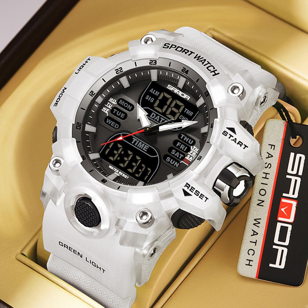 SANDA Sports Military Men's Watches Luxury Dual Display Watch 50M Waterproof Quartz Wristwatch for Male
