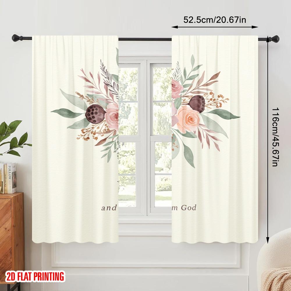 2pcs 2D Flat Printing Window Drapes Floral God's Stillness Psalm 46 10 100% Polyester Fabric Without Electricity Birthday Party