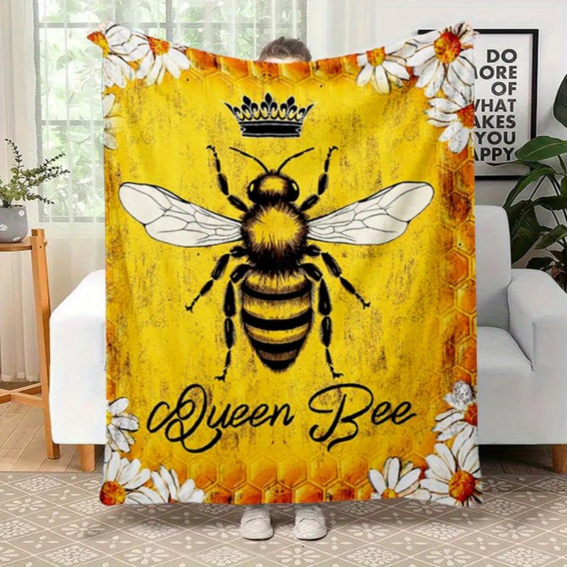 Bright Green Sunflower Bumblebee Throw Blanket For Indoor Sofa Bed Daily Use Birthday Anniversary Nature Pet Friend Offering