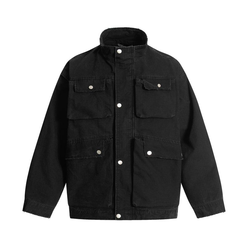 Kisko Barn Style American Vintage Pocket Work Jacket for Men and Women, Stylish and Cool Loose-Fitting Autumn and Winter Coat