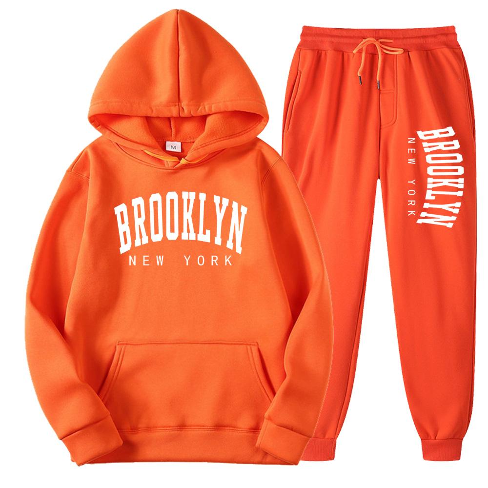 BROOKLYN NEW YORK Automne Hiver Femmes Sweat À Capuche Costume Pur Coton Couple Jogging Sweats Surdimensionnés Streetwear