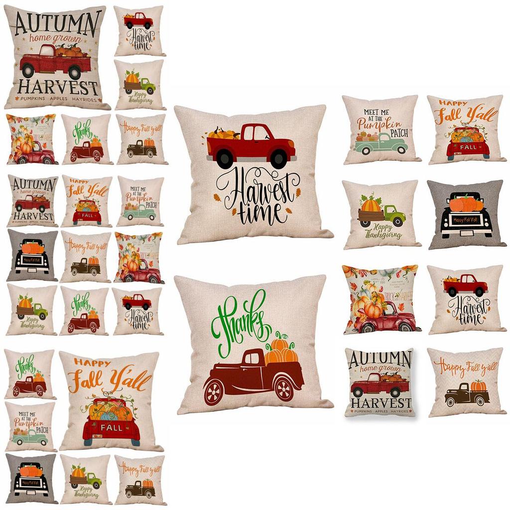 Chic Cotton Linen Pillow Case With Stunning Pumpkin Design For Autumn Ambiance