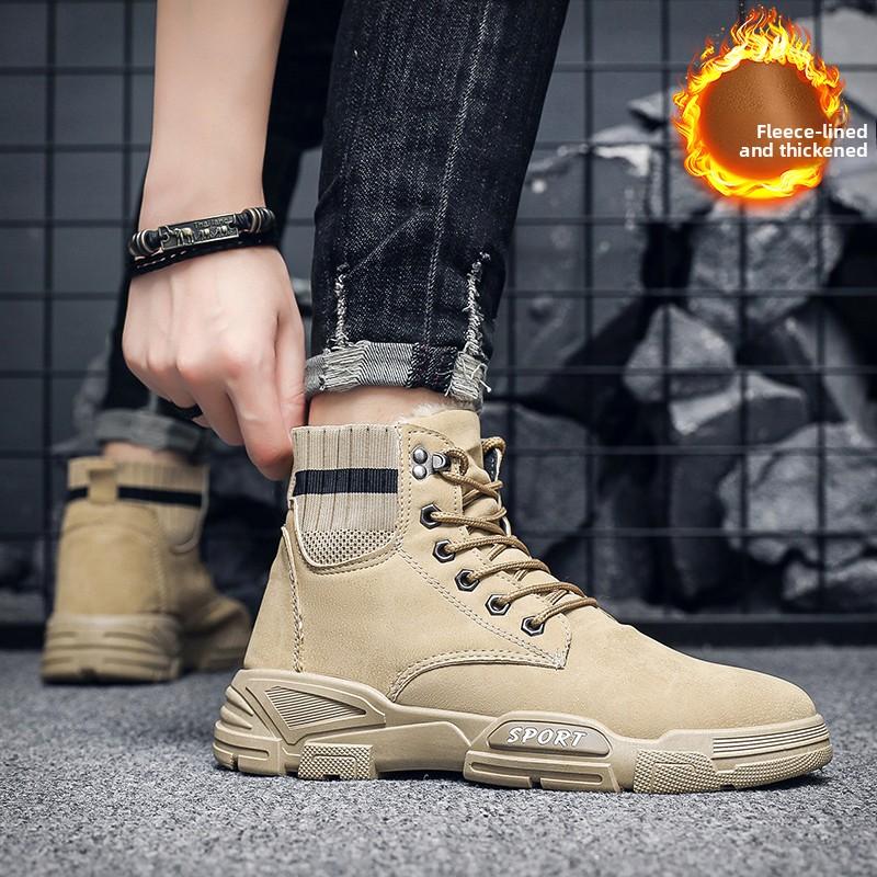 Men's Velvet High Top Boots Are Warm Fashionable Versatile Trendy Lightweight Men's Outdoor Travel Shoes
