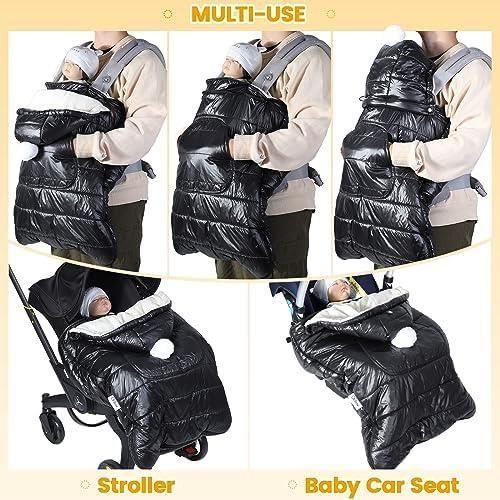 Orzbow Couverture De Porte Bebe Hiver,Imperméable Protège Pluie Porte Bébé Avec Capuche À Cordon De Serrage, Doublure Chaude En Pola