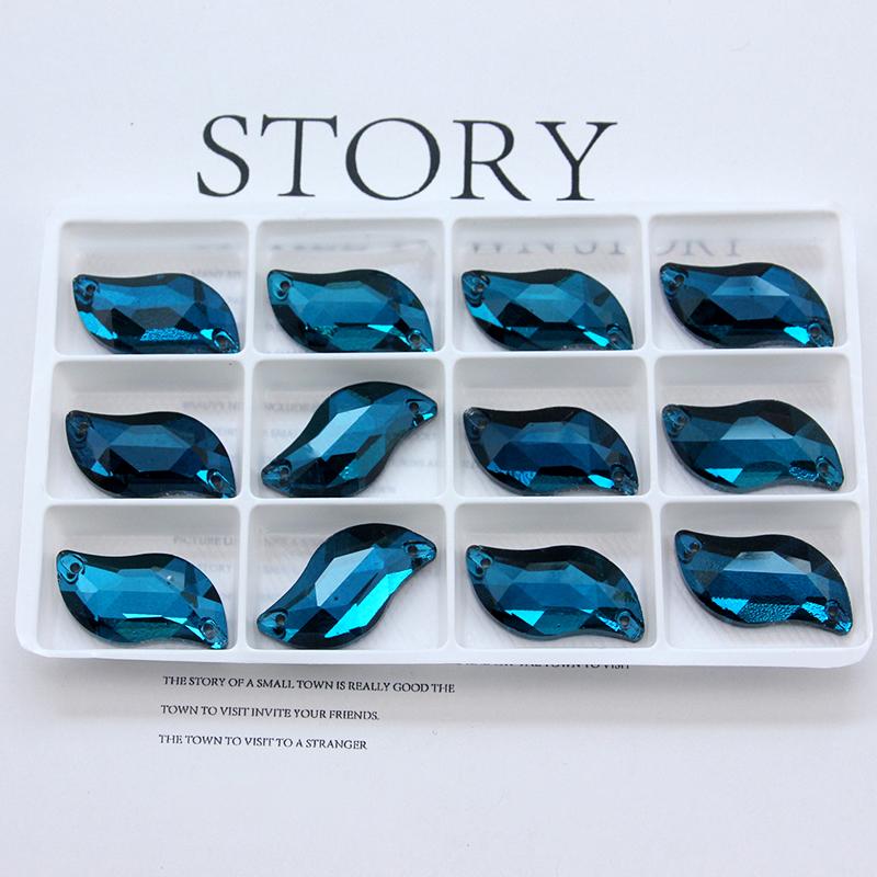 All Size All Color Ab S Shape Sew On Rhinestone Leaf Glass Crystal Sewing Flatback 2 Holes 6*12 10*20 14*30 for Dress Decoration