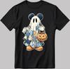 Halloween Ghost Mickey Mouse T-Shirt, Blue Denim Patchwork Costume DE507