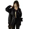Melanoid Coffee PU Leather Long Sleeve Women's Jacket - 2025 Winter Collection, Versatile, Trendy, Loose Fit, Slimming Design