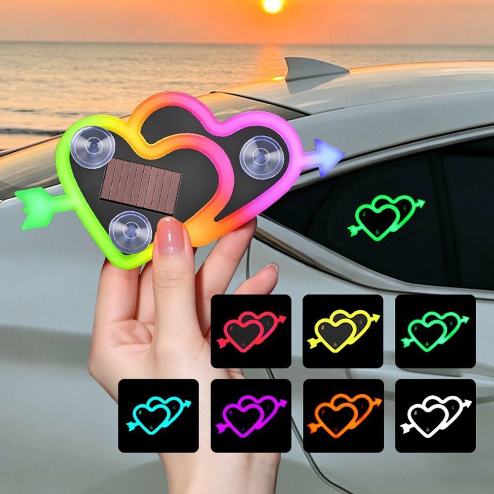 Suction Cup Mount LED Car Neon Lights Solar Powered RGB Car Heart-Shaped Light  Rear Window