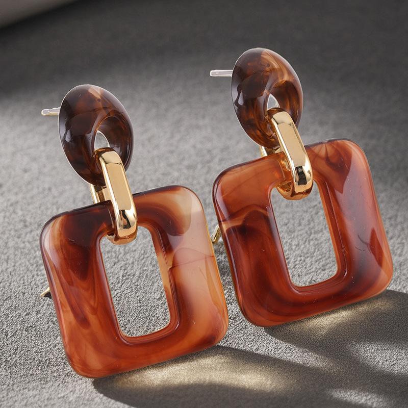 Textured Geometric Square Acrylic Stud Earrings Vintage Earrings Ear Accessories