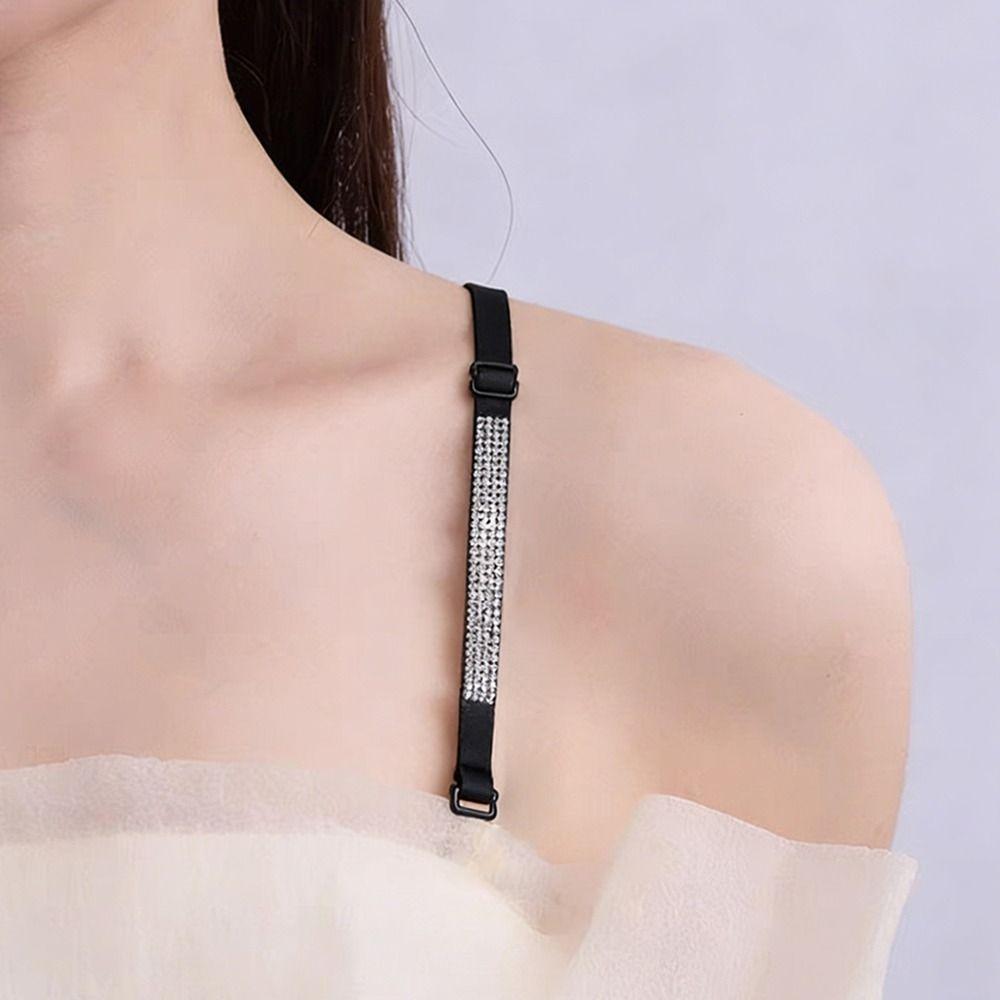 1 Pair Sparkling Rhinestone Bra Straps Replacement High Stretch Fabric Invisible Strap Rhinestone Bra Belts Crossbody Strap