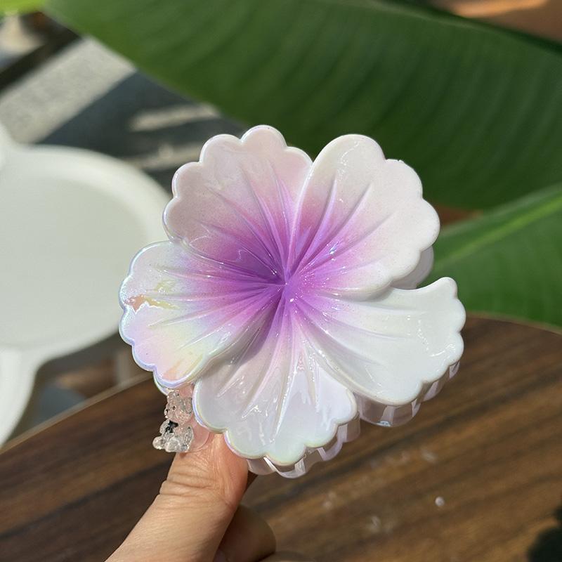 Boho Korean Gradient Colorful Flower Ponytail Shark Hair Clip Claw Women Temperament Hairpin Barrettes Hair Hawaiian Accessories