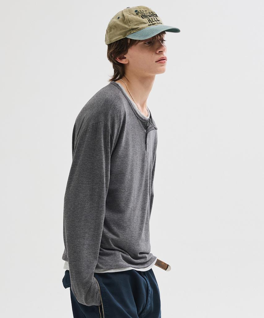 LEIRE Soft Henley Neck Long Sleeve T-Shirt [Charcoal]