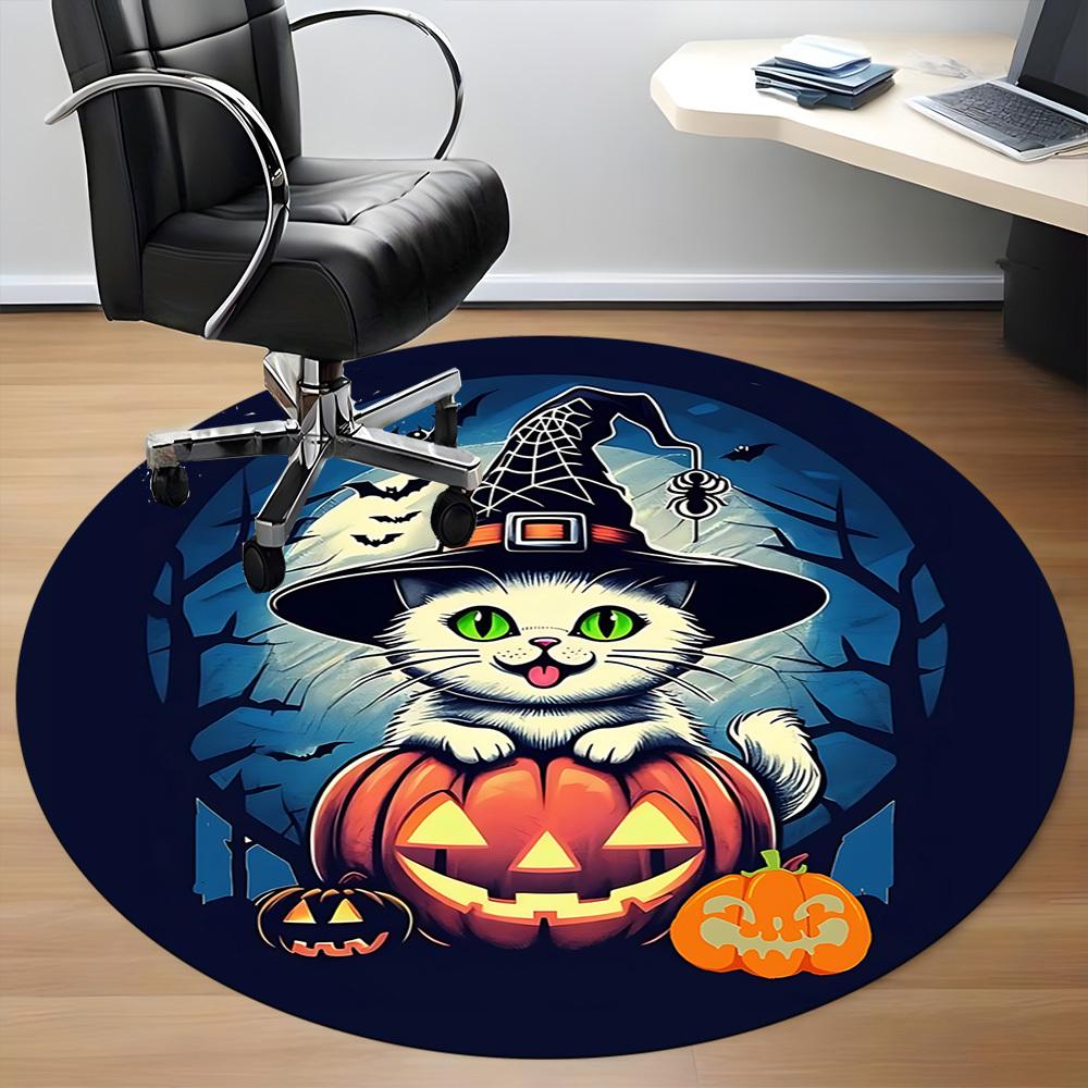 1pc Halloween Cat Office Round Area Rug, Indoor Mat Suitable For Office, Under Office Chairs Bedroom Living Room Home Decor, Room Deco